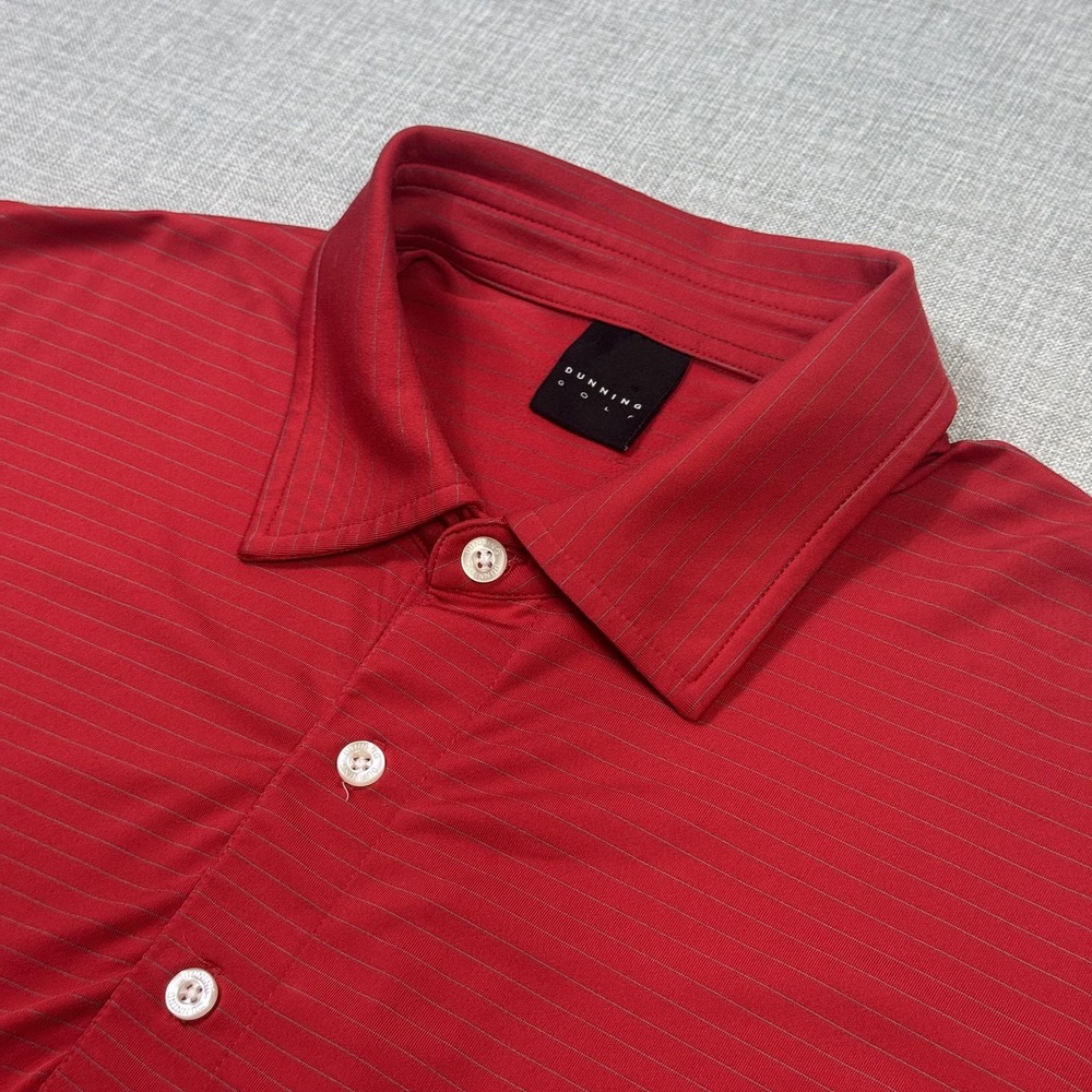 Dunning Golf Polo Shirt Mens M Red Polyester Spandex Striped Golf Performance